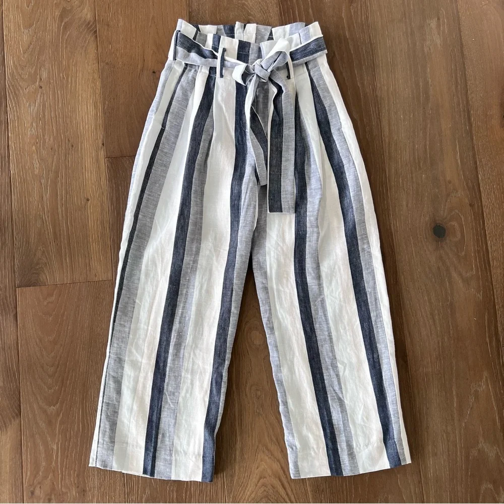 J.Crew NWOT Point Sur Paper Bag Linen Striped Wide Leg Pants, L2547 - Picture 3 of 13